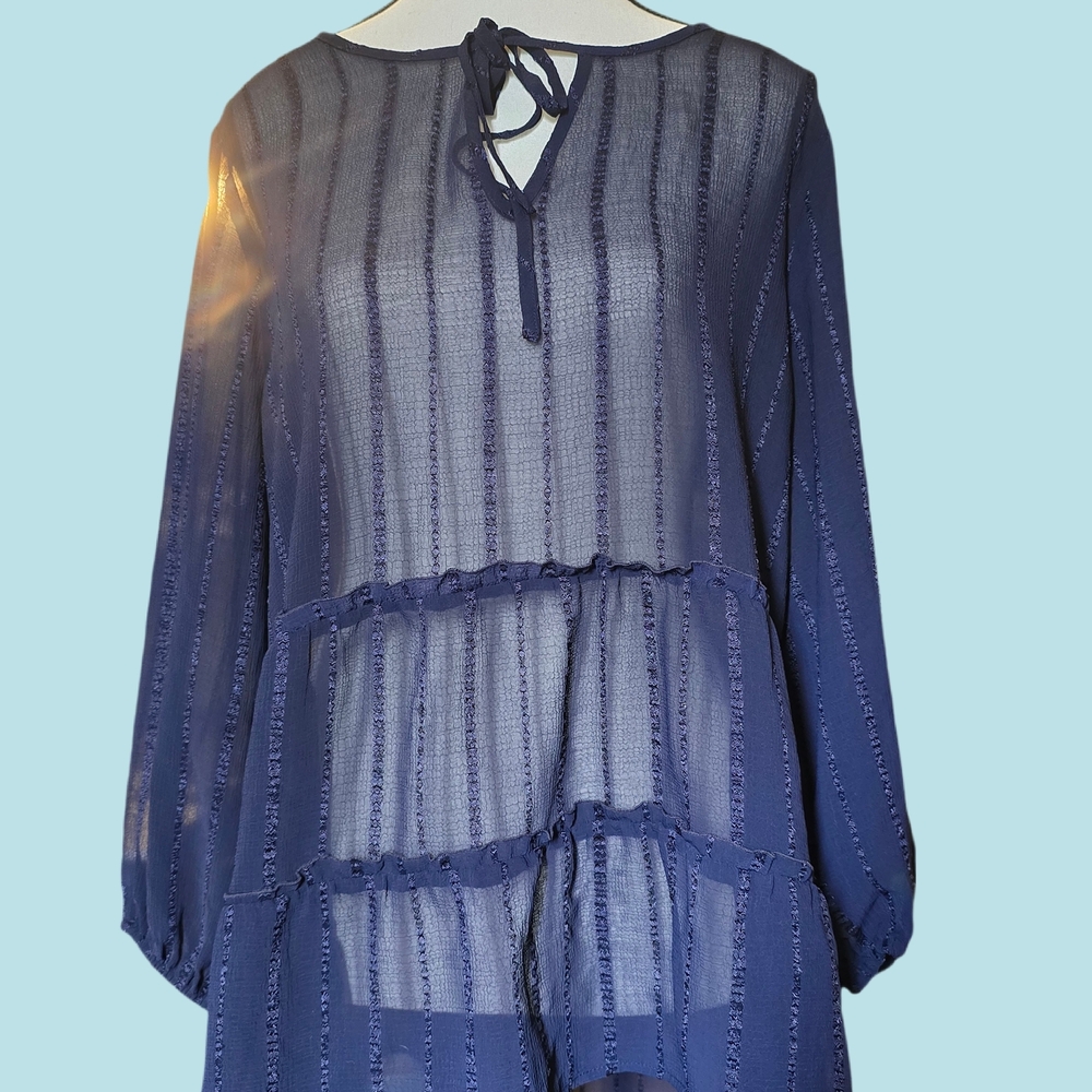 Sheer Navy Long Sleeve Blouse